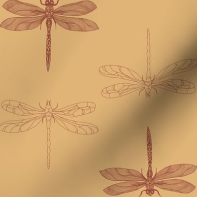 Dark Orange Dragonfly in Light Brown  - 24" repeat