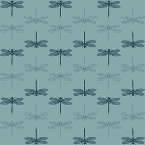 Dark Teal Dragonfly in Light Teal  - 24" repeat