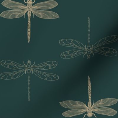 Gold Dragonfly in Pine Green  - 24" repeat