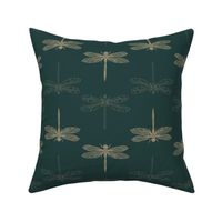 Gold Dragonfly in Pine Green  - 24" repeat