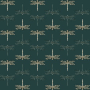 Gold Dragonfly in Pine Green  - 24" repeat