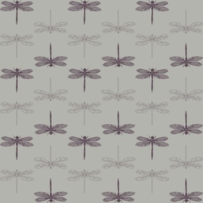 Midnight Plum Dragonfly in Sustained Grey  - 24" repeat