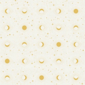 Celestial Pattern in Gold Yellow Cream Retro Moon Phases