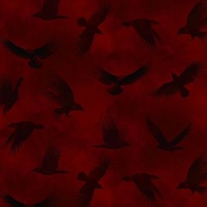 Crows - Dark red and black watercolor artwork 