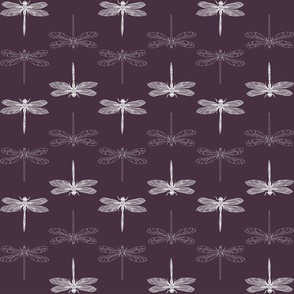 White Dragonfly  in Midnight Plum - 24" repeat