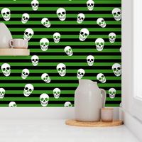 (L) Punk Rock Emo Black and Green Stripes with Skulls