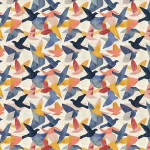 Multicolored Geometric Birds on Cream Background