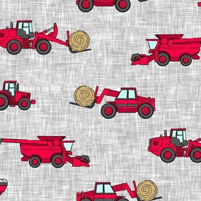 (LARGE SCALE) farming equipment - tractor farm - red on grey - C24