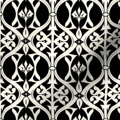 Black and White Ornate Floral Geometric Pattern