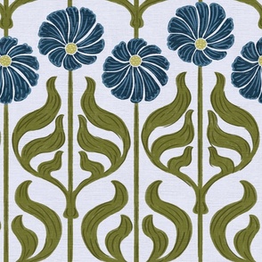 Art Deco Chic: Blue Flowers on Bluish Grey  - small scale