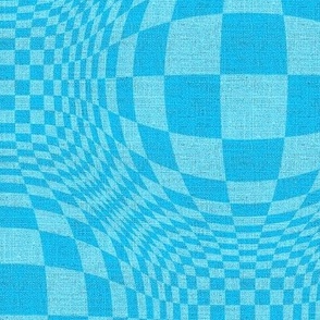Medium 12” repeat optical illusion checks making circles coordinate afternoon tea pale blue and turquoise  with faux woven burlap texture
