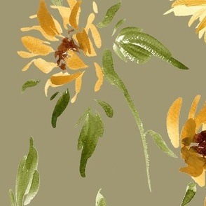 Sunflowers, Watercolor Sunflowers, Summer, Spring, Yellow, Country, Farmhouse, Cottagecore, Cabincore, Sage, Green