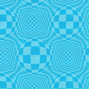 Small 6” repeat optical illusion checks making circles coordinate afternoon tea pale blue and turquoise  with faux woven burlap texture