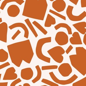 [LARGE] Matisse Inspired Abstract Collage Design - Terracotta Orange & White
