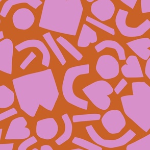 [LARGE] Matisse Inspired Abstract Collage Design - Fondant Pink & Dark Orange