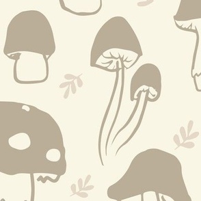 Mushroom Gathering Boho Nursery Wallpaper - Neutral Sand and Cream