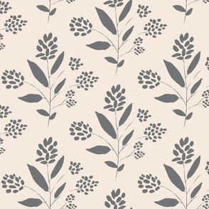 Vintage Block Print Florals with Hand Painted Texture _ Cream