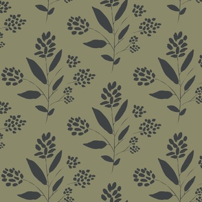 Vintage Block Print Florals with Hand Painted Texture _ Sage Green