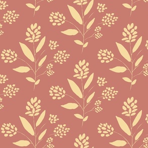 Vintage Block Print Florals with Hand Painted Texture _ Honey Yellow and Sandstone Red