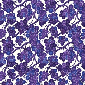 Purple Grapes and Vines on Cream Background