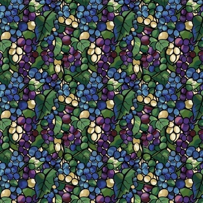 Stained Glass Style Grapes and Leaves Pattern