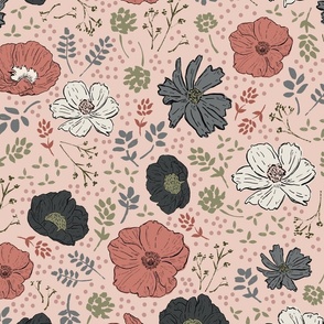 Hand Drawn Garden of Delicate Flowers_Pink