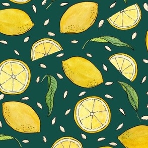 Lemons on Dark Teal Background