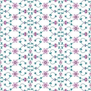 Floral Vines on White with Benjamin Moore Paint Colors: Lilac Pink and Caribbean Blue Water - Mini