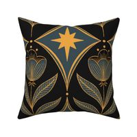 Vintage Tulips - Black, Blue and Gold Glamour