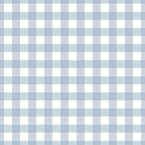 Muted blue gingham check on white