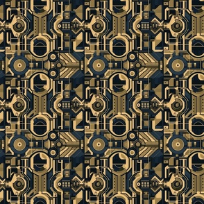 Abstract Industrial Geometric Pattern in Navy and Beige