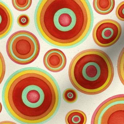 Large Scale // Painted Circles in Rust Red, Burnt Orange, Yellow, and Celadon Green 