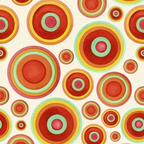 Large Scale // Painted Circles in Rust Red, Burnt Orange, Yellow, and Celadon Green 