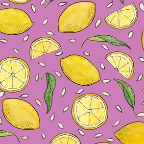 Watercolor Lemons on Pink Background
