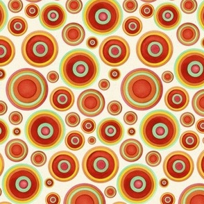 Medium Scale // Painted Circles in Rust Red, Burnt Orange, Yellow, and Celadon Green 