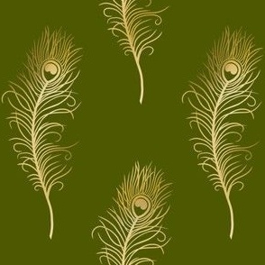 Golden Peacock Feathers on Olive Green