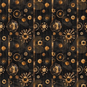 Abstract Steampunk Circles and Lines in Gold and Black