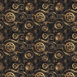 Intricate Golden Gears and Mechanisms on Black Background