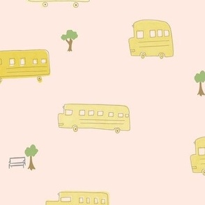 Back to School watercolor school bus in yellow and light pink