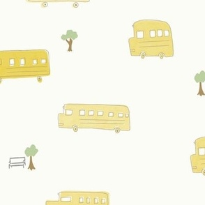 Back to School watercolor school bus in yellow and cream white