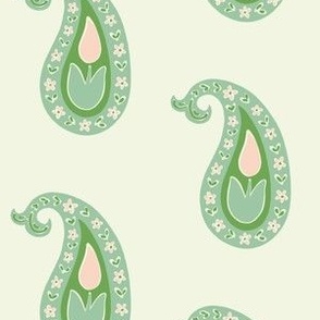 Tulip paisley - pink green off-white