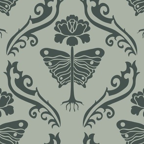 Sage Butterfly Damask 