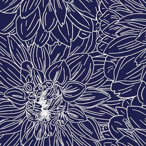 Hand Drawn Dahlia Navy with White Lines Jumbo