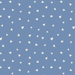 Tiny little hand drawn hearts in denim blue background  | 4x4in