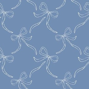  Delicate line art bows in denim blue background | 4x4in