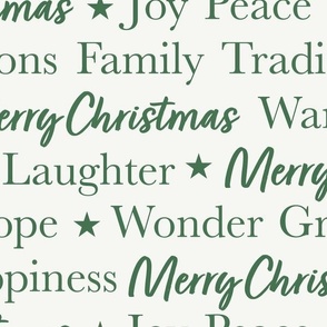 Large / Merry Christmas Greetings and Holiday Words Typography Green on White