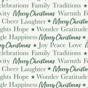 Small / Merry Christmas Greetings and Holiday Words Typography Green on White