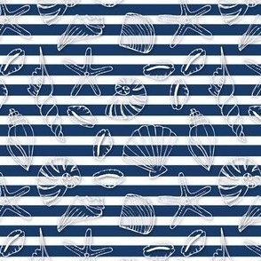 Shells on stripes with shadows - navy and white