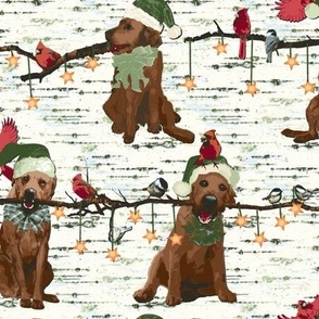 Sweet Holiday Pals: Chocolate Retrievers and Feathered Friends