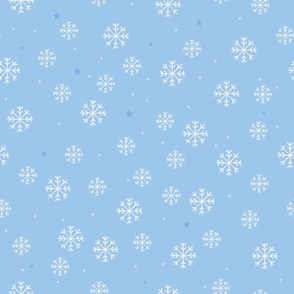 Large / Christmas Snowflakes Scattered with Tiny Stars on Blue